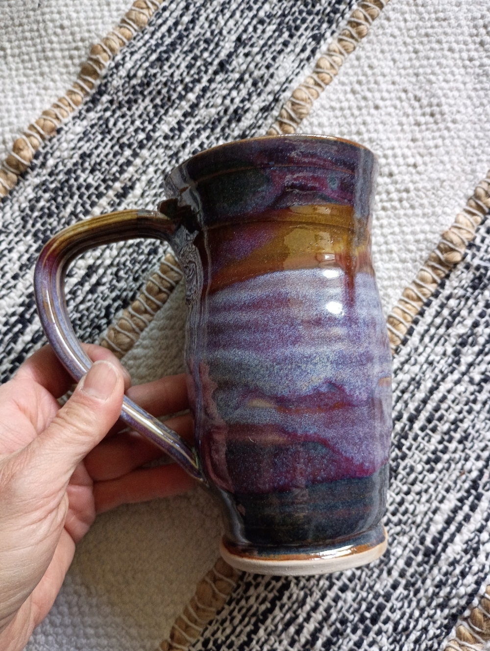 Handmade Ceramic Glazed Mug - Purple, Blue & Brown